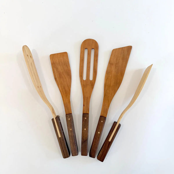Handmade Walnut Maple Spurtle Set: Traditional Scottish Kitchen Utensils