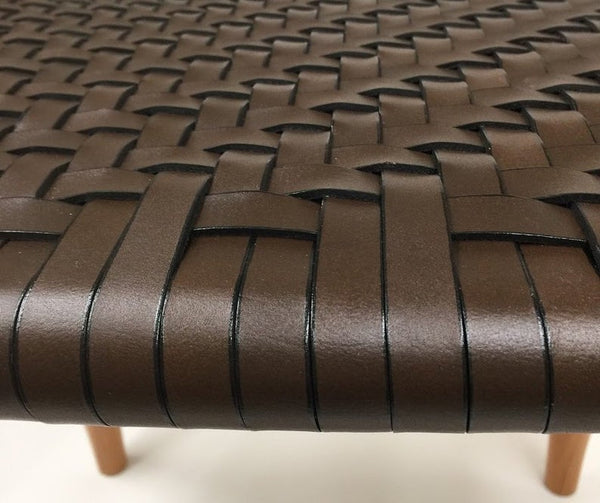 Wood Stool, Hand Woven Leather Seat,  Chair, Farmhouse Stool, Leather ottoman, Leather Stool, Bench