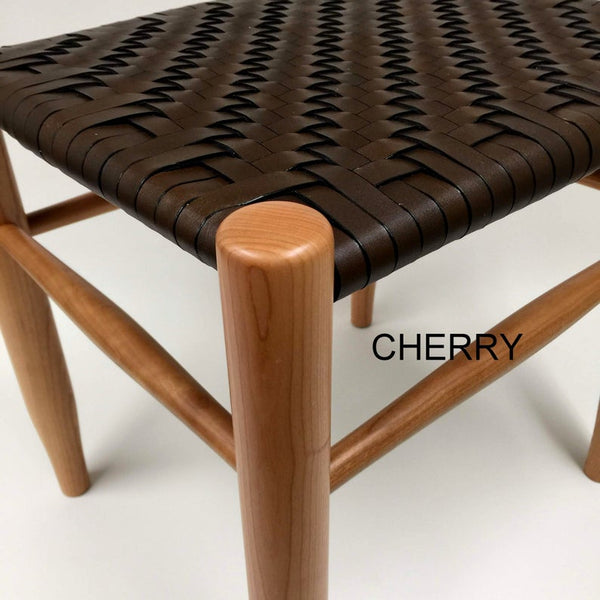 Wood Stool, Hand Woven Leather Seat,  Chair, Farmhouse Stool, Leather ottoman, Leather Stool, Bench